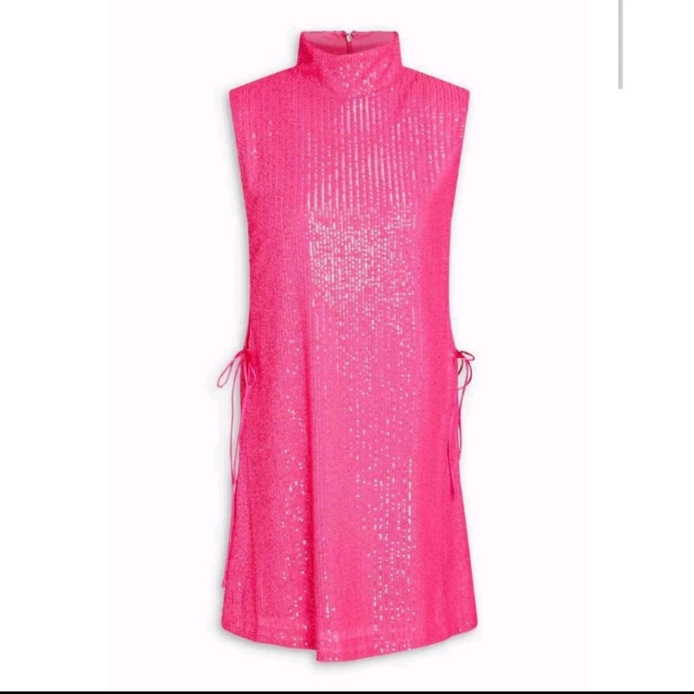 ROTATE BIRGER CHRISTENSEN Sequined Turtleneck Barbie Pink Mini Dress Size